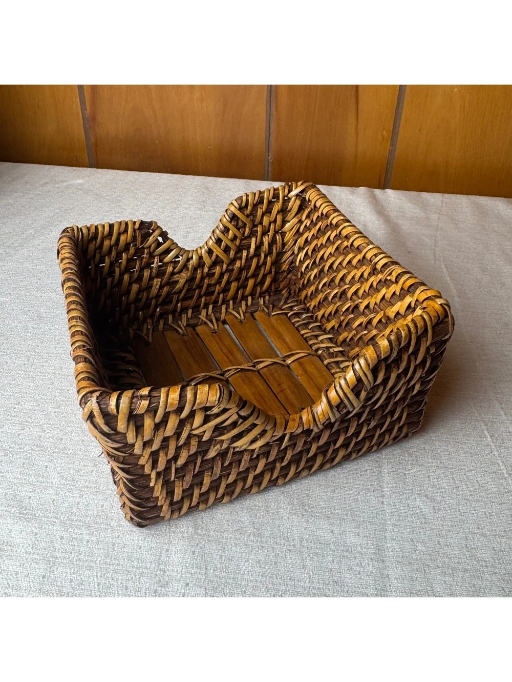 Vintage Wicker Napkin Holder Woven Rattan Basket Rustic Kitchen Table Decor